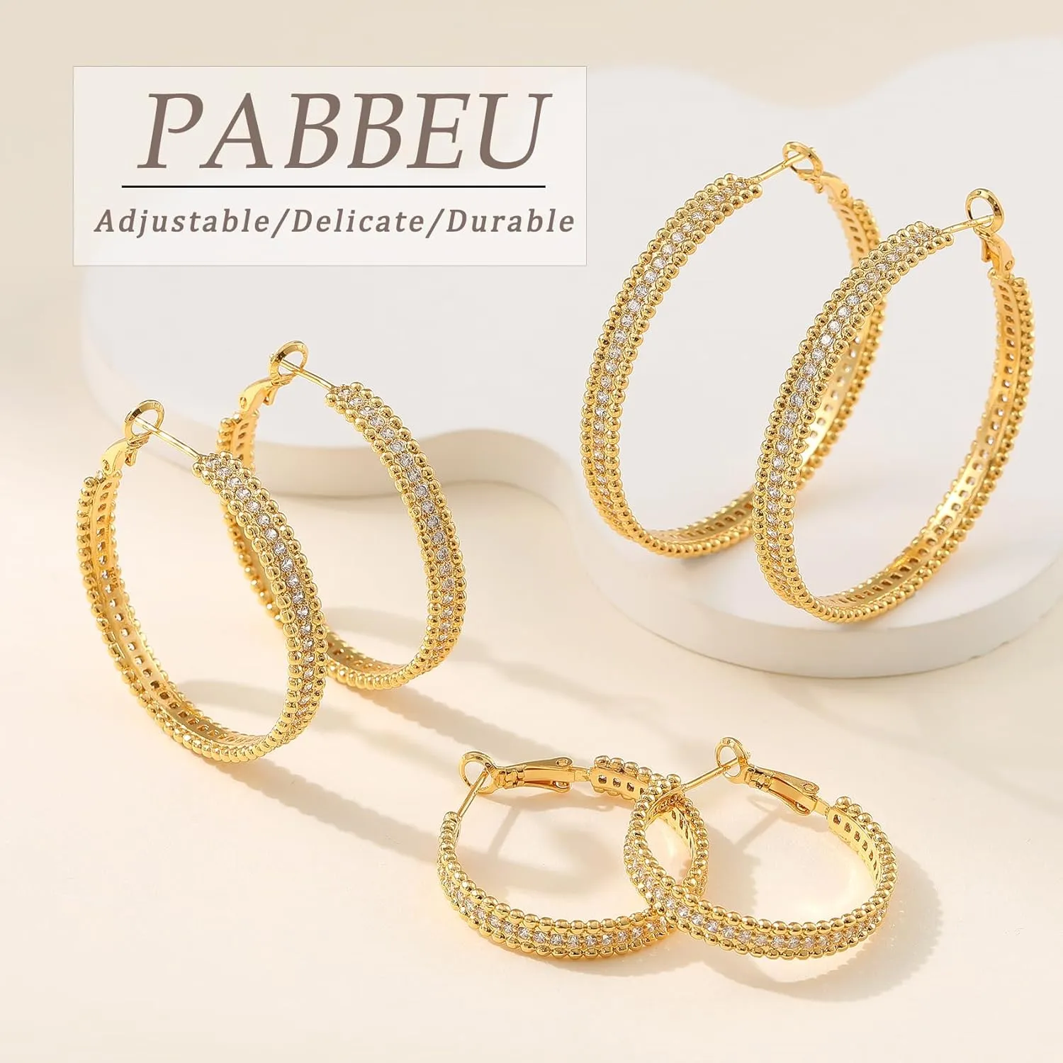 PABBEU 925 Sterling Silver Hoop Earrings, Hypoallergenic Silver Hoop Earrings for Women Lightweight Gold Hoop Earrings, Fashion Rhinestone Cubic Zirconia Large Hoop Earrings 30MM/40MM/50MM