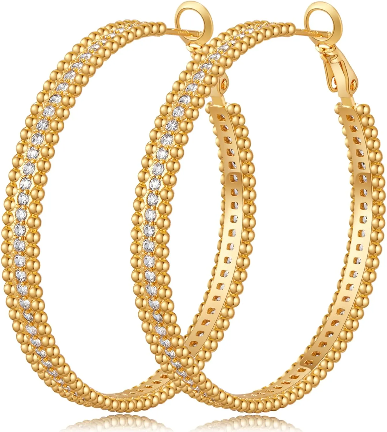 PABBEU 925 Sterling Silver Hoop Earrings, Hypoallergenic Silver Hoop Earrings for Women Lightweight Gold Hoop Earrings, Fashion Rhinestone Cubic Zirconia Large Hoop Earrings 30MM/40MM/50MM