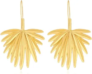 Palm Leaf Earrings for Women, Cute Coconut Tree Leaf Earrings for Womens, Tropical Palm Tree Leaf Dangle Earrings Hypoallergenic, Gold Leaf Statement Drop Earrings, Zinc, No Gemstone
