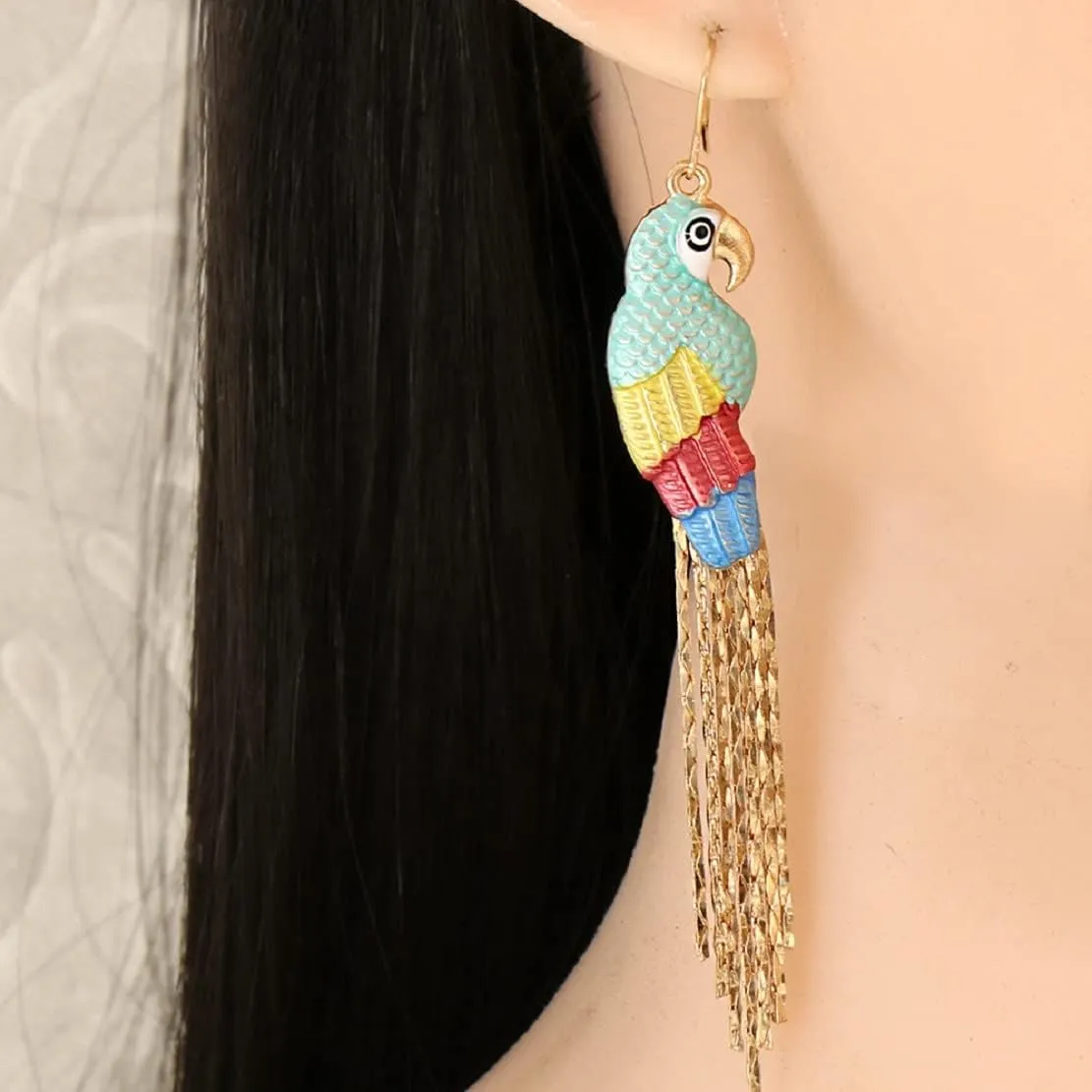 Parrot Earrings for Women, Cute Parrot Tassel Earrings, Parrot Bird Dangle Earrings Hypoallergenic, Tropical Parrot Drop Earrings, Bohemian Parrot Animal Statement Earrings Studs