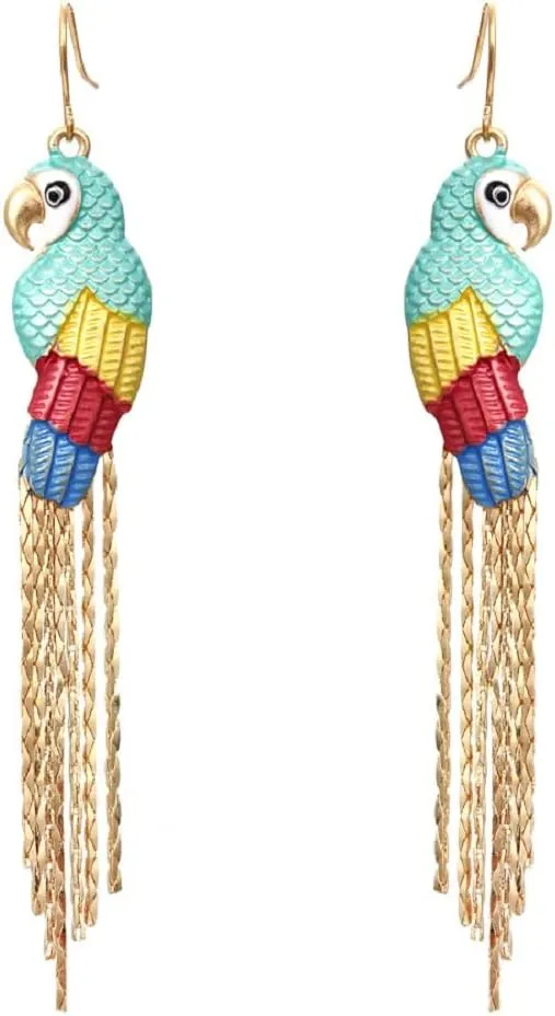 Parrot Earrings for Women, Cute Parrot Tassel Earrings, Parrot Bird Dangle Earrings Hypoallergenic, Tropical Parrot Drop Earrings, Bohemian Parrot Animal Statement Earrings Studs