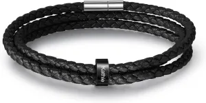 Personalized Leather Braid Bracelets for Mens with 1-6 Names Custom Engraved Leather Beads Bracelet Gifts for Dad Husband Birthday Father's Day