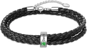 Personalized Mens Braid Leather Bracelets with 1-9 Birthstone Custom Names Bracelets for Dad Husband Boyfriend Son for Birthday Father's Day Valentine's Day