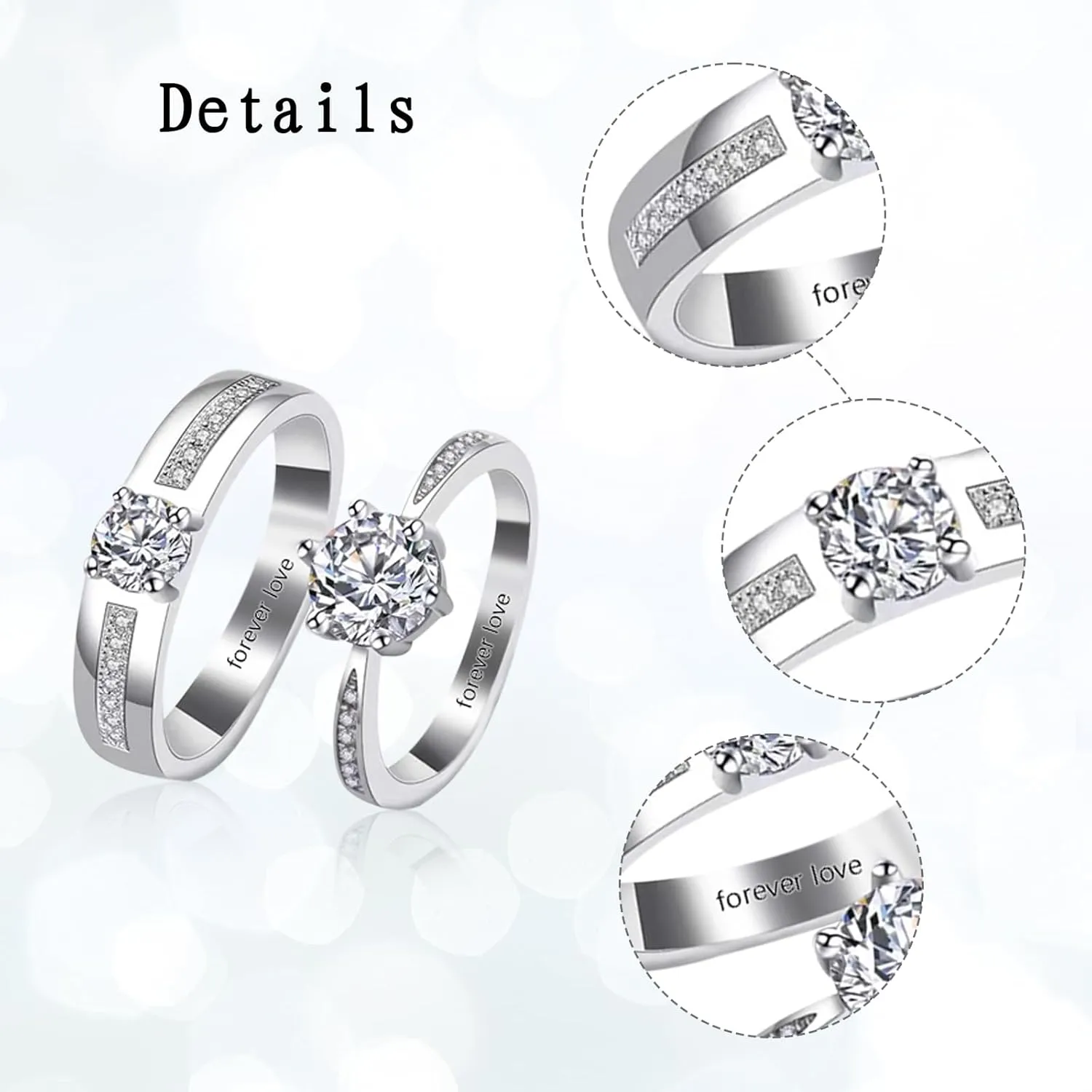 Personalized Promise Rings for Couples 925 Sterling Silver/Solid Gold 10K/14K/18K Custom Engraved Text Birthstone Moissanite Diamond Engagement Rings for Couples