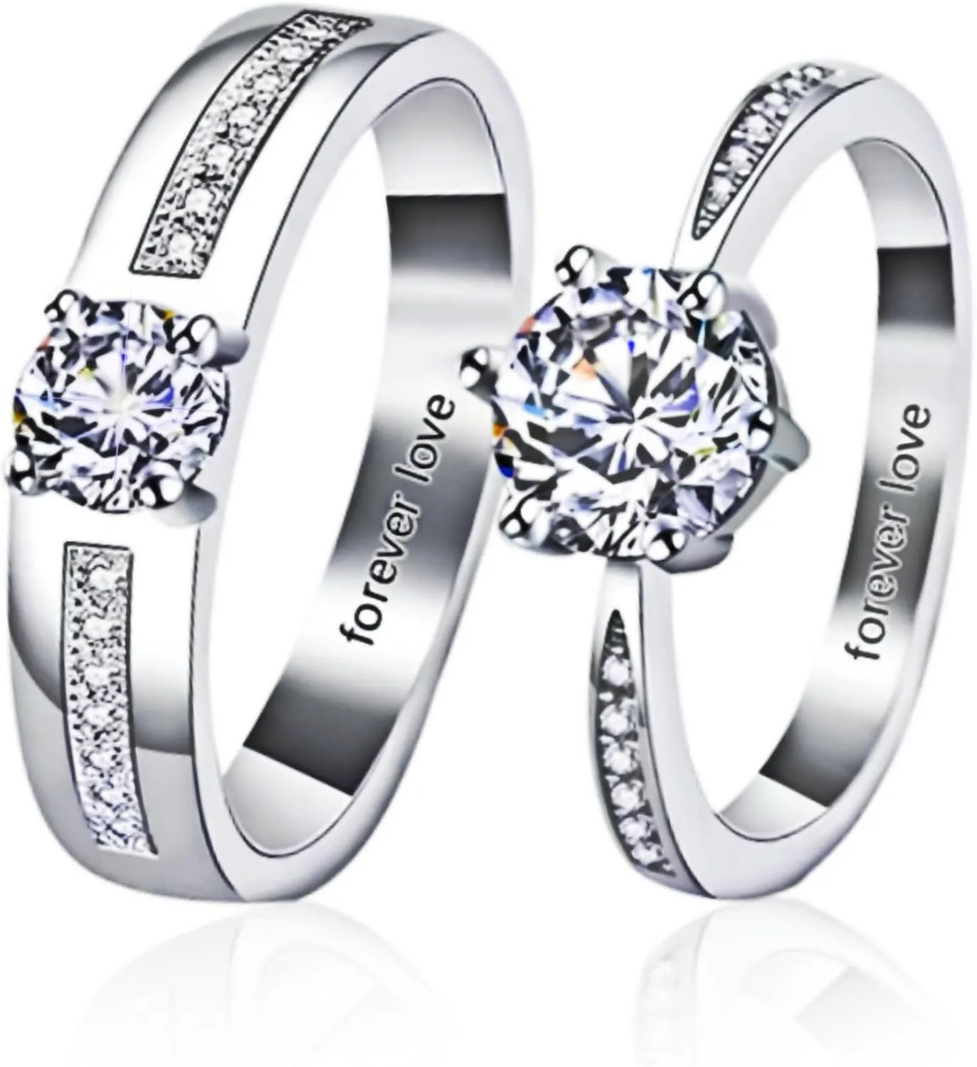 Personalized Promise Rings for Couples 925 Sterling Silver/Solid Gold 10K/14K/18K Custom Engraved Text Birthstone Moissanite Diamond Engagement Rings for Couples