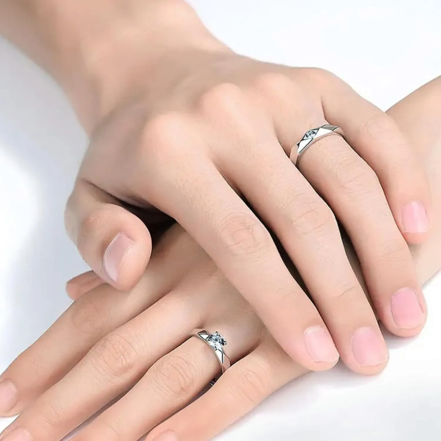 Personalized Promise Rings for Couples 925 Sterling Silver/Solid Gold 10K/14K/18K Custom Engraved Text Birthstone Moissanite Diamond Engagement Rings for Couples