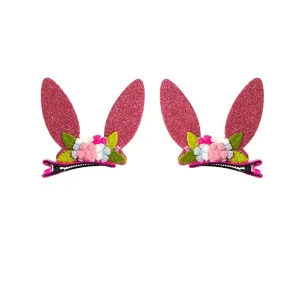 Pink Easter Headband Hairclips Bow Pink Easter Baby Hair Band Bow Hair Clip Pins JHE20 (HairClip-Rose Red Flower)