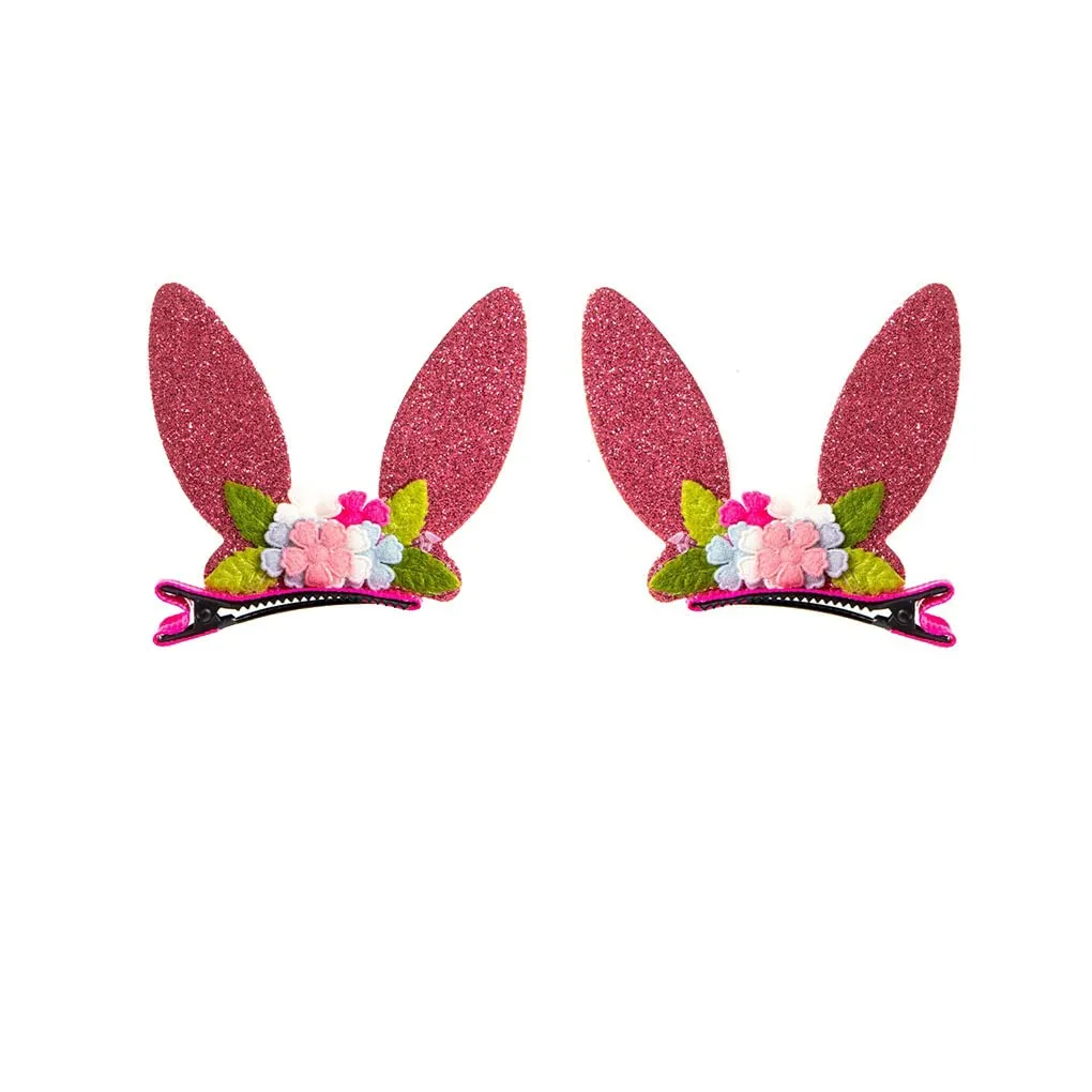 Pink Easter Headband Hairclips Bow Pink Easter Baby Hair Band Bow Hair Clip Pins JHE20 (HairClip-Rose Red Flower)