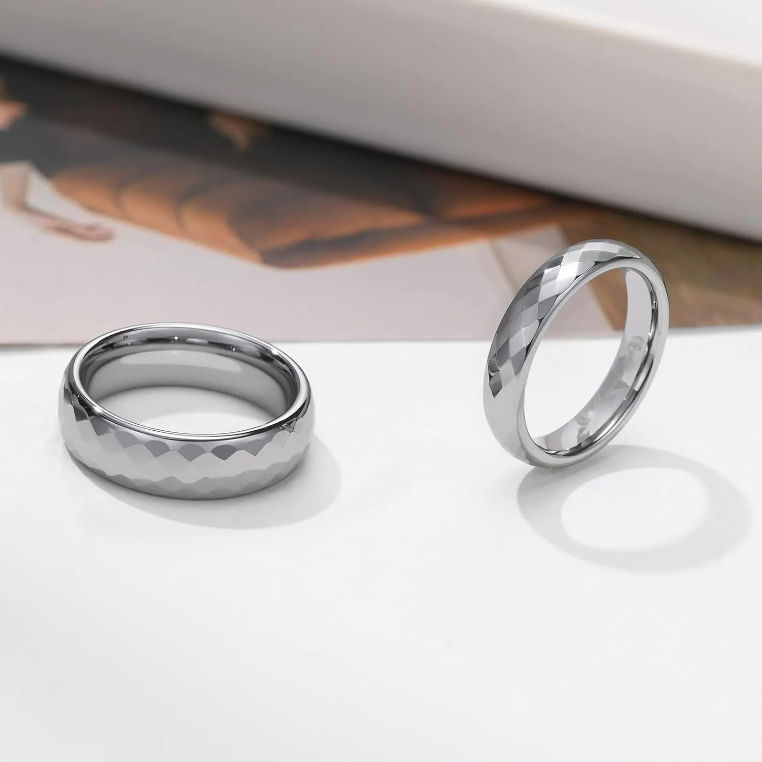 Promise Rings Couples, Rings for Men Tungsten Multi-Faceted Silver Ring 4mm 6mm Men's and Women's Fashion Rings
