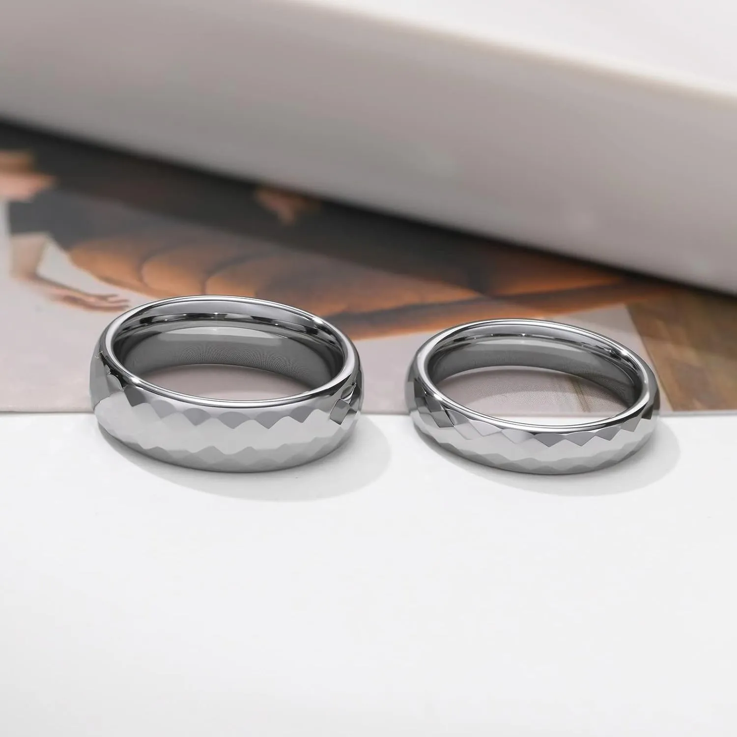 Promise Rings Couples, Rings for Men Tungsten Multi-Faceted Silver Ring 4mm 6mm Men's and Women's Fashion Rings