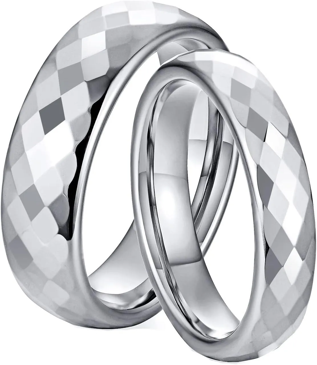 Promise Rings Couples, Rings for Men Tungsten Multi-Faceted Silver Ring 4mm 6mm Men's and Women's Fashion Rings