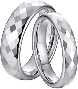 Promise Rings Couples, Rings for Men Tungsten Multi-Faceted Silver Ring 4mm 6mm Men's and Women's Fashion Rings
