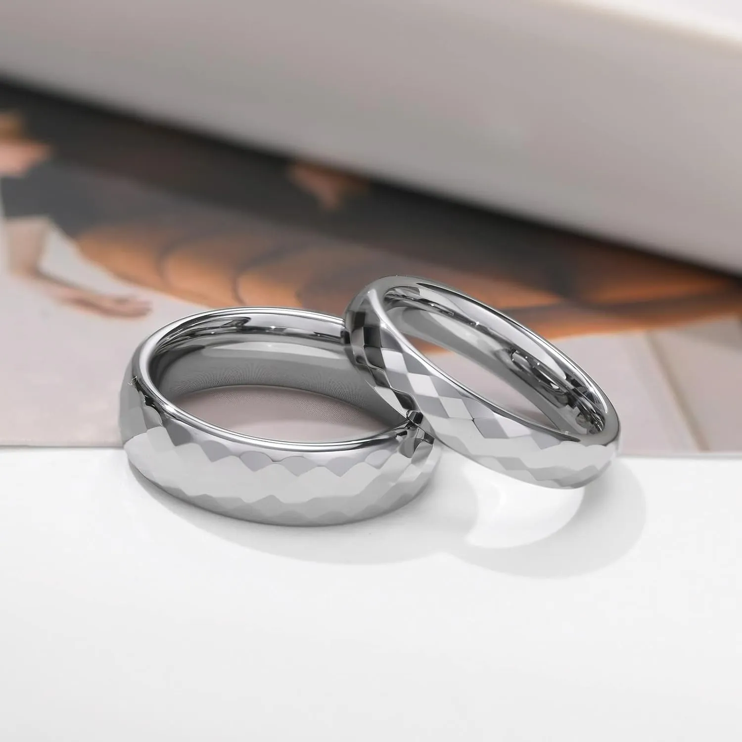 Promise Rings Couples, Rings for Men Tungsten Multi-Faceted Silver Ring 4mm 6mm Men's and Women's Fashion Rings