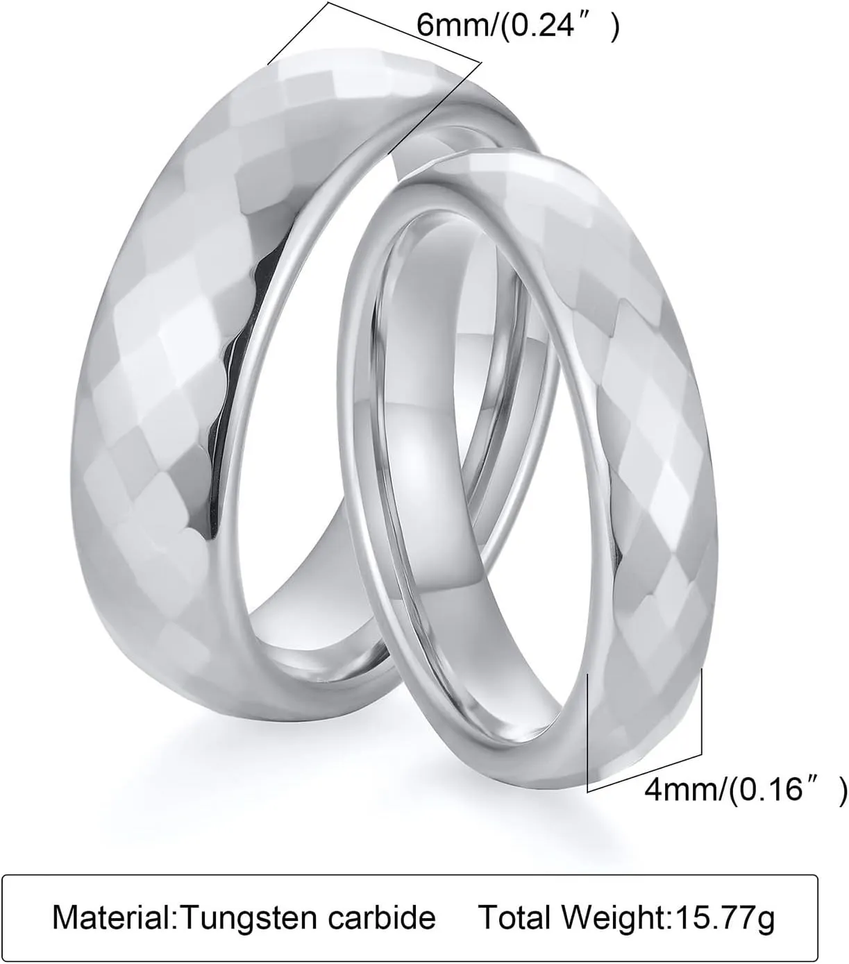 Promise Rings Couples, Rings for Men Tungsten Multi-Faceted Silver Ring 4mm 6mm Men's and Women's Fashion Rings