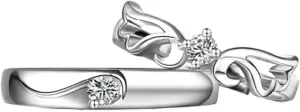 Promise Rings for Her N His, Silver Rings Customizable Couples Adjustable Angel Wing Ring with Cubic Zirconia