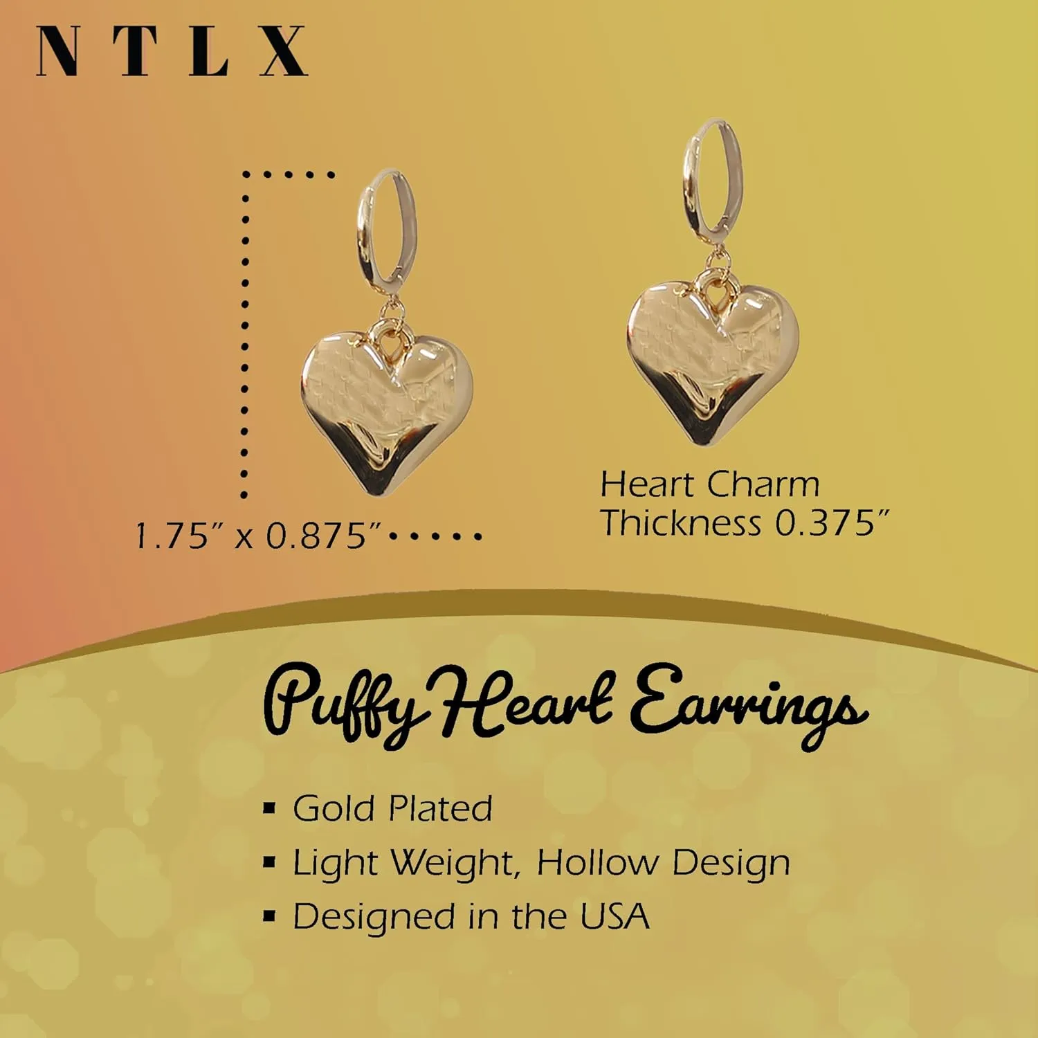 Puffy Heart Drop Dangle Earrings for Women  Dupes Chunky Trendy Lightweight Bold Organic Hollow Earrings  Hypoallergenic Gold Plated Fashion Jewelry for Women - included Gift Box
