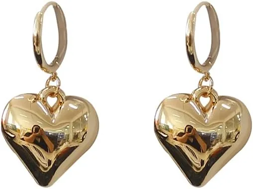 Puffy Heart Drop Dangle Earrings for Women  Dupes Chunky Trendy Lightweight Bold Organic Hollow Earrings  Hypoallergenic Gold Plated Fashion Jewelry for Women - included Gift Box