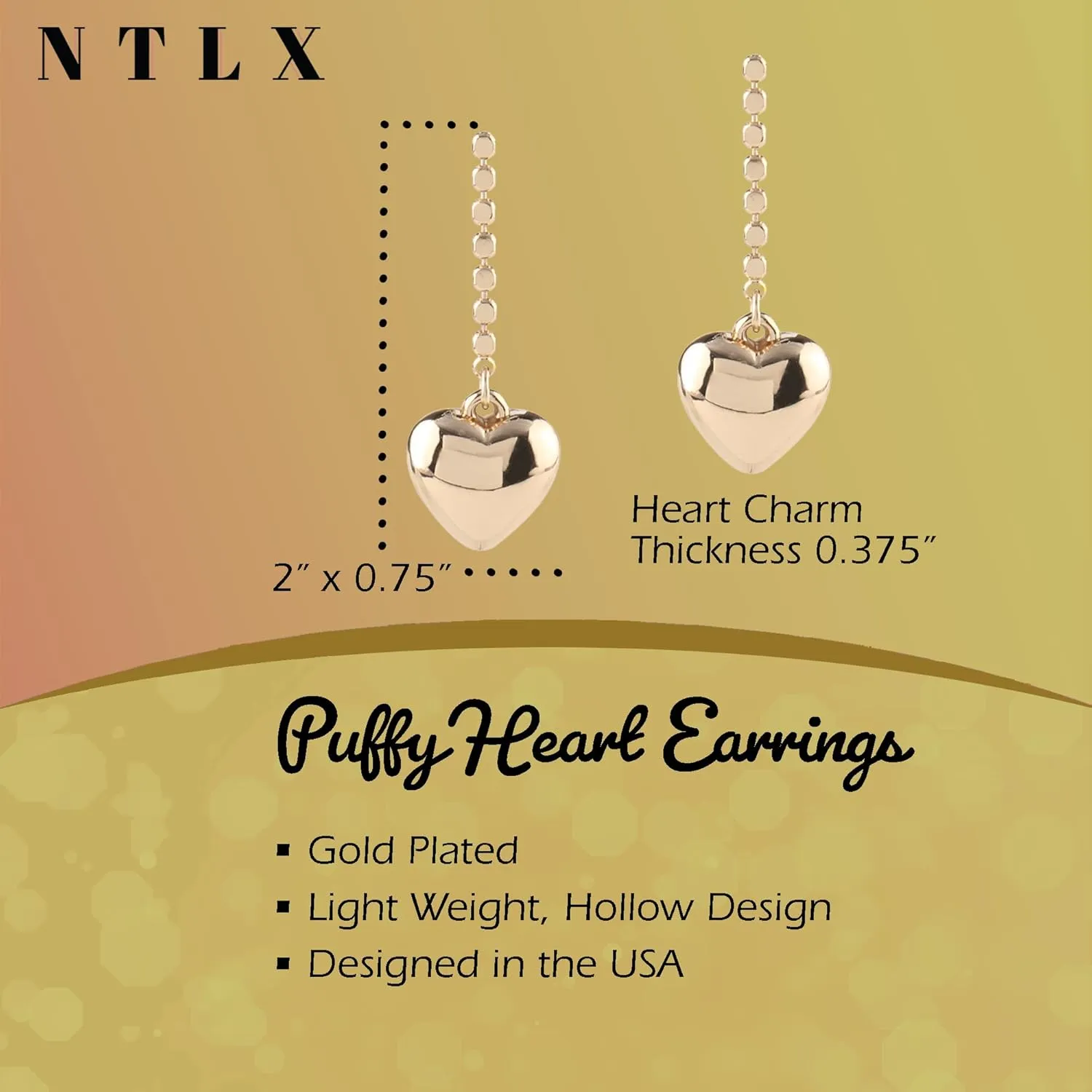 Puffy Heart Drop Dangle Earrings for Women  Dupes Chunky Trendy Lightweight Bold Organic Hollow Earrings  Hypoallergenic Gold Plated Fashion Jewelry for Women - included Gift Box