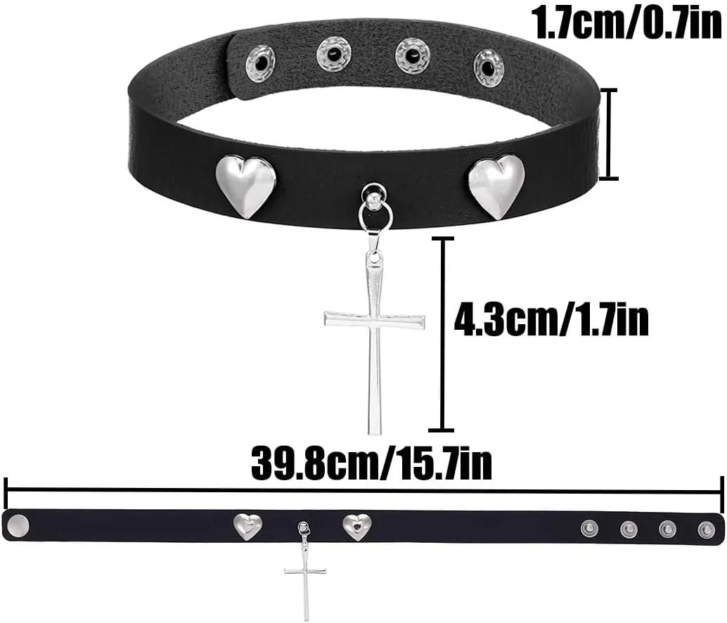 Punk Leather Choker Necklace for Women Cross Leather Necklaces Gothic PU Choker Collar for Rock Party