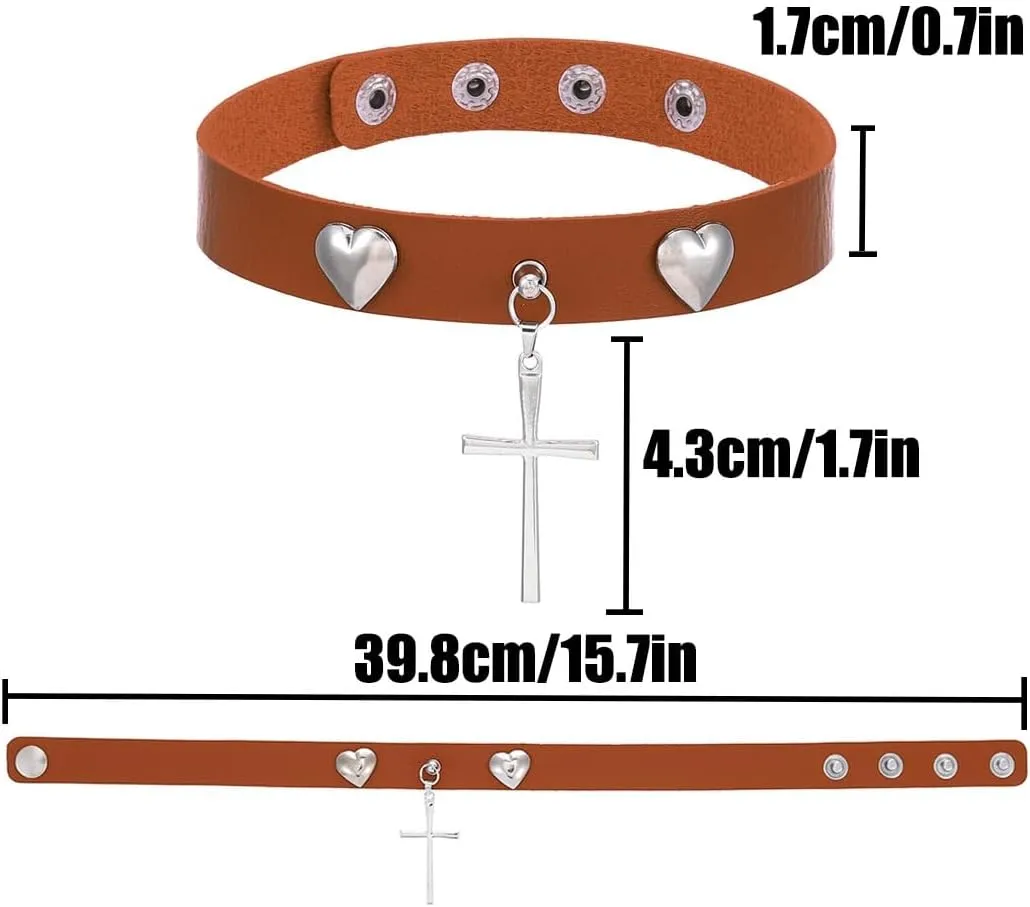 Punk Leather Choker Necklace for Women Cross Leather Necklaces Gothic PU Choker Collar for Rock Party