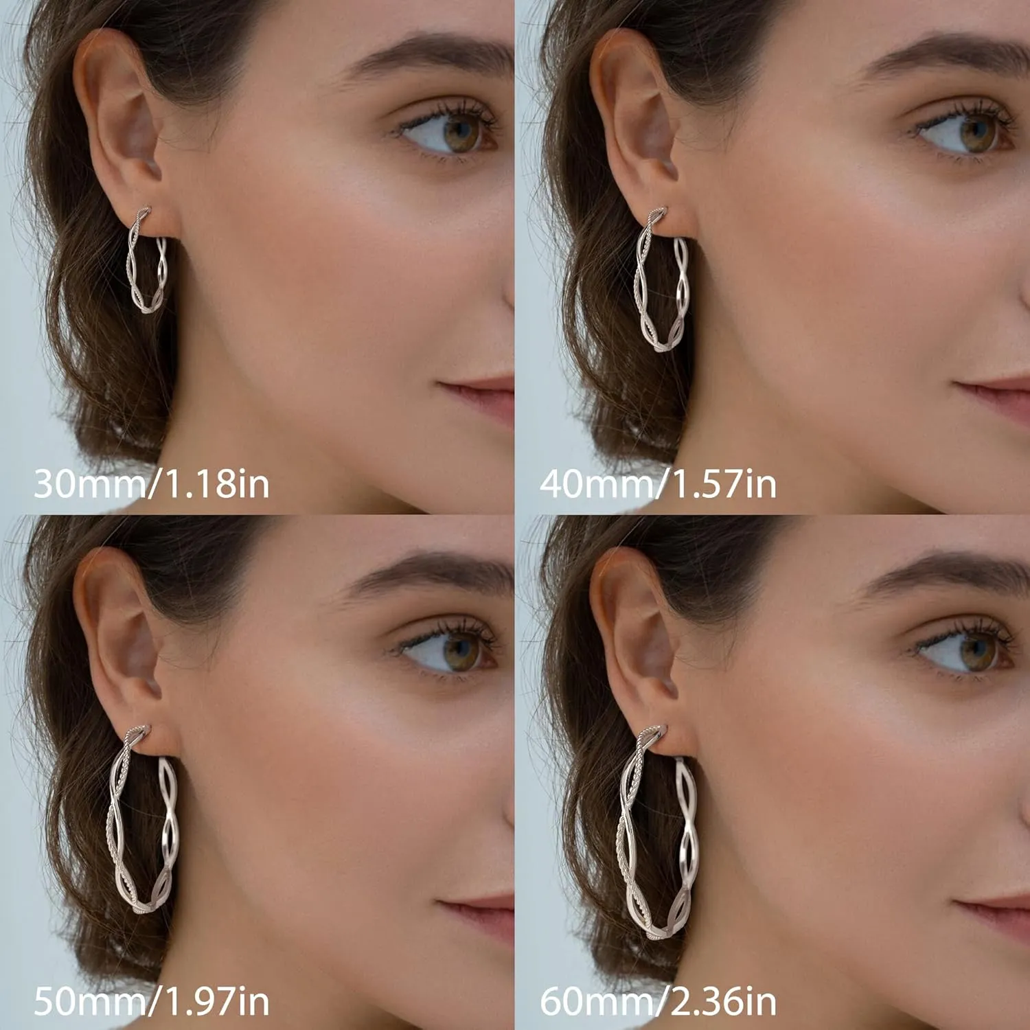 RANKEEF Gold Hoop Earrings for Women Hypoallergenic Lightweight Twisted Hoop Earrings 14K Real Gold Plated Earrings 30/40/50/60MM