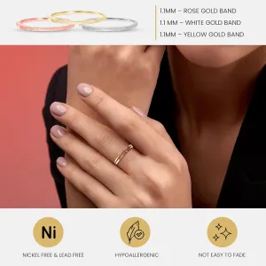 Real Solid 10k Yellow, White & Rose Gold Dainty Ridged-Style Rings, Simple 1mm Thin and Skinny Gold Stackable charm Rings for Women and Men Available In Size 4-12, Made in USA.