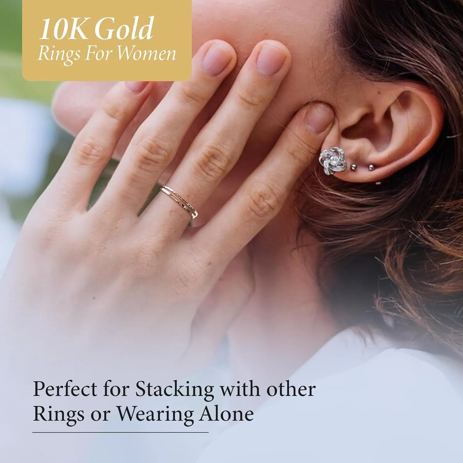 Real Solid 10k Yellow, White & Rose Gold Dainty Ridged-Style Rings, Simple 1mm Thin and Skinny Gold Stackable charm Rings for Women and Men Available In Size 4-12, Made in USA.