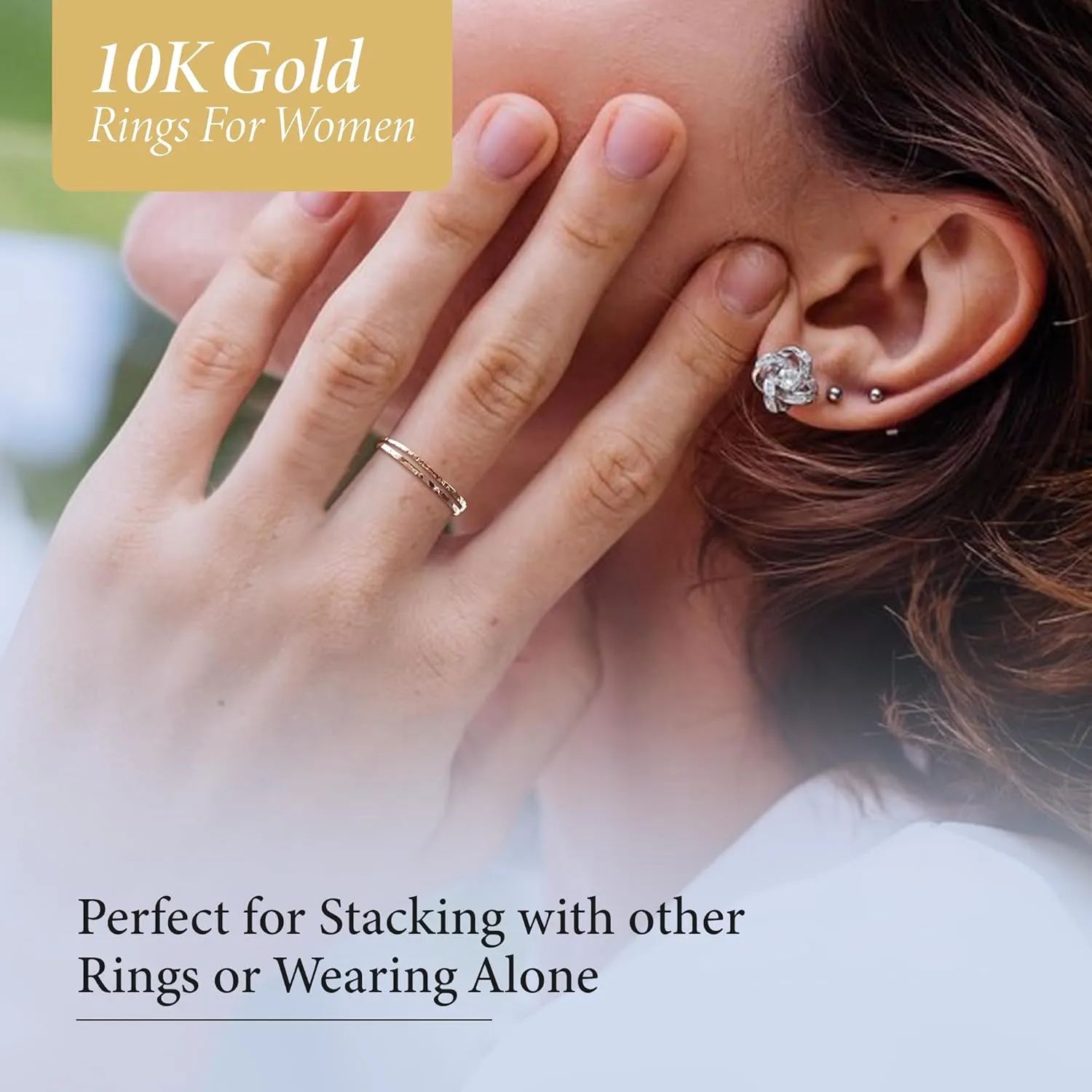 Real Solid 10k Yellow, White & Rose Gold Dainty Ridged-Style Rings, Simple 1mm Thin and Skinny Gold Stackable charm Rings for Women and Men Available In Size 4-12, Made in USA.