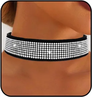 Rhinestone Choker Necklace Gothic Choker Collar Adjustable Velvet Choker Halloween Nighclub Rave Party Sparkle Crytal Necklaces for Women