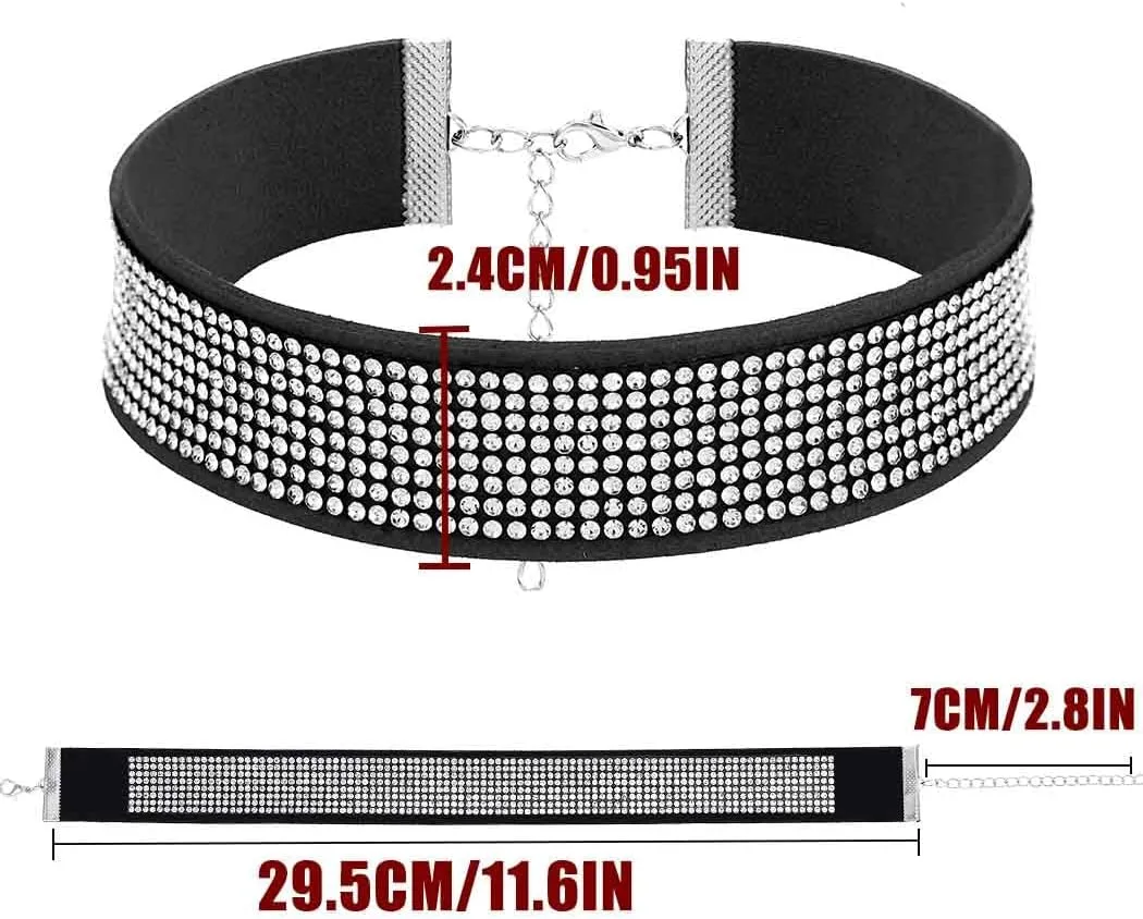 Rhinestone Choker Necklace Gothic Choker Collar Adjustable Velvet Choker Halloween Nighclub Rave Party Sparkle Crytal Necklaces for Women