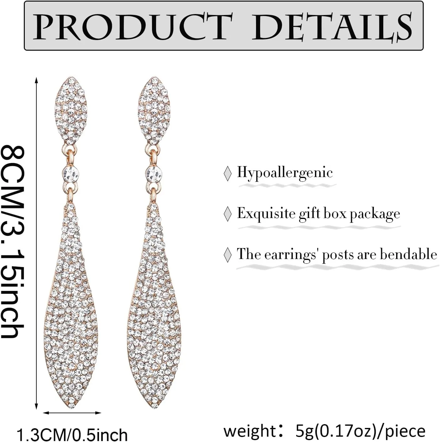 Rhinestone Statement Earrings Double Waterdrop Earrings Cluster Crystal Drop Dangle Earrings Prom Party Wedding Earrings for Women