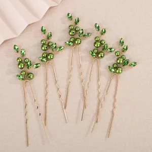 Rhinestones Beads Hair Pins Set for Wedding Brides Bridesmaid Handmade Bobby Pins (Green)