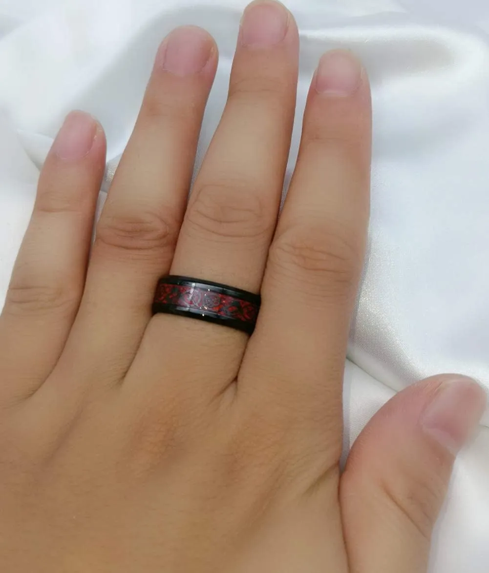 ringheart 2 Rings His and Hers Couple Rings Black and Red Rings Cz Womens Wedding Ring Sets Titanium Steel Mens Wedding Bands