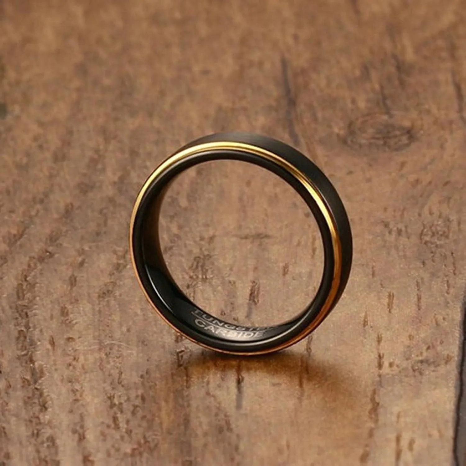 Rings for Couples, Mens Rings Tungsten Black 5mm Brushed Ring with Gold Edge Valentine's Day Couple Rings