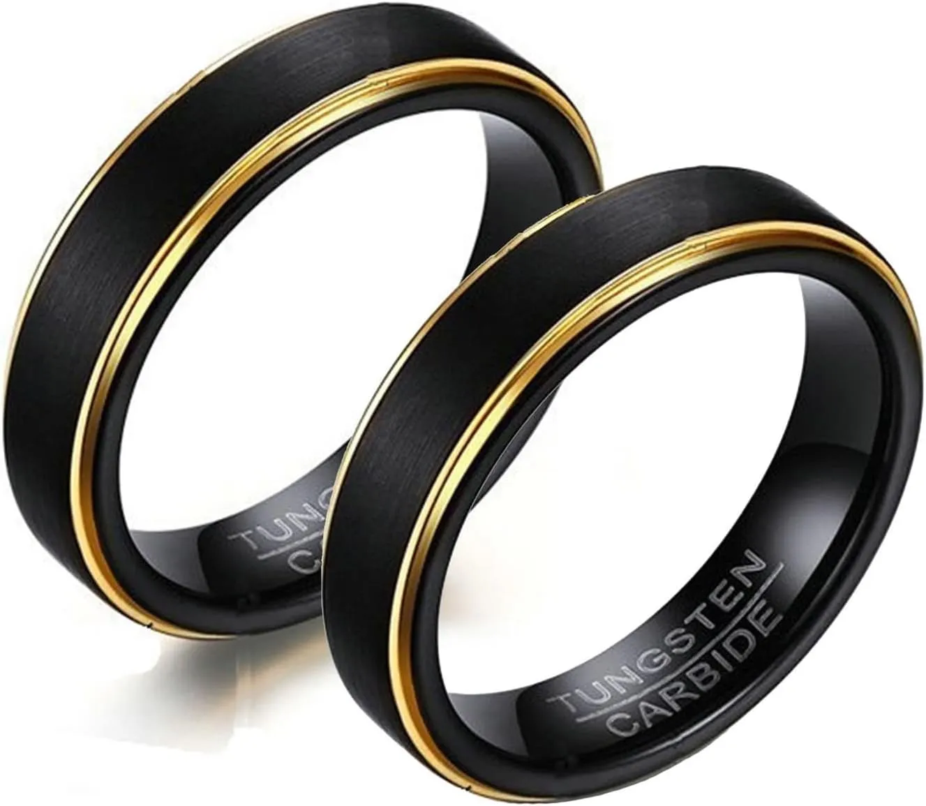 Rings for Couples, Mens Rings Tungsten Black 5mm Brushed Ring with Gold Edge Valentine's Day Couple Rings