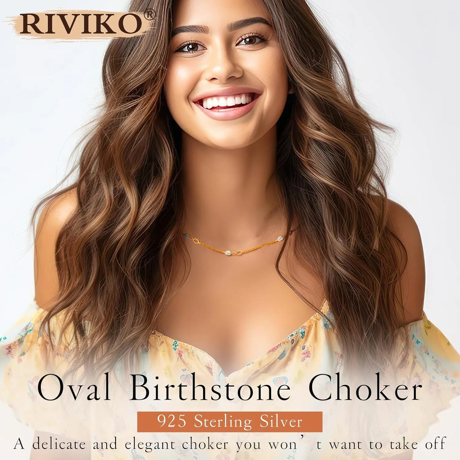 RIVIKO Birthstone Necklace,925 Sterling Silver Gold Plated Dainty Women Choker,Adjustable Birthstone Pendant Anniversary Jewelry Valentines Day Birthday Gifts For Women Mom Wife Lady