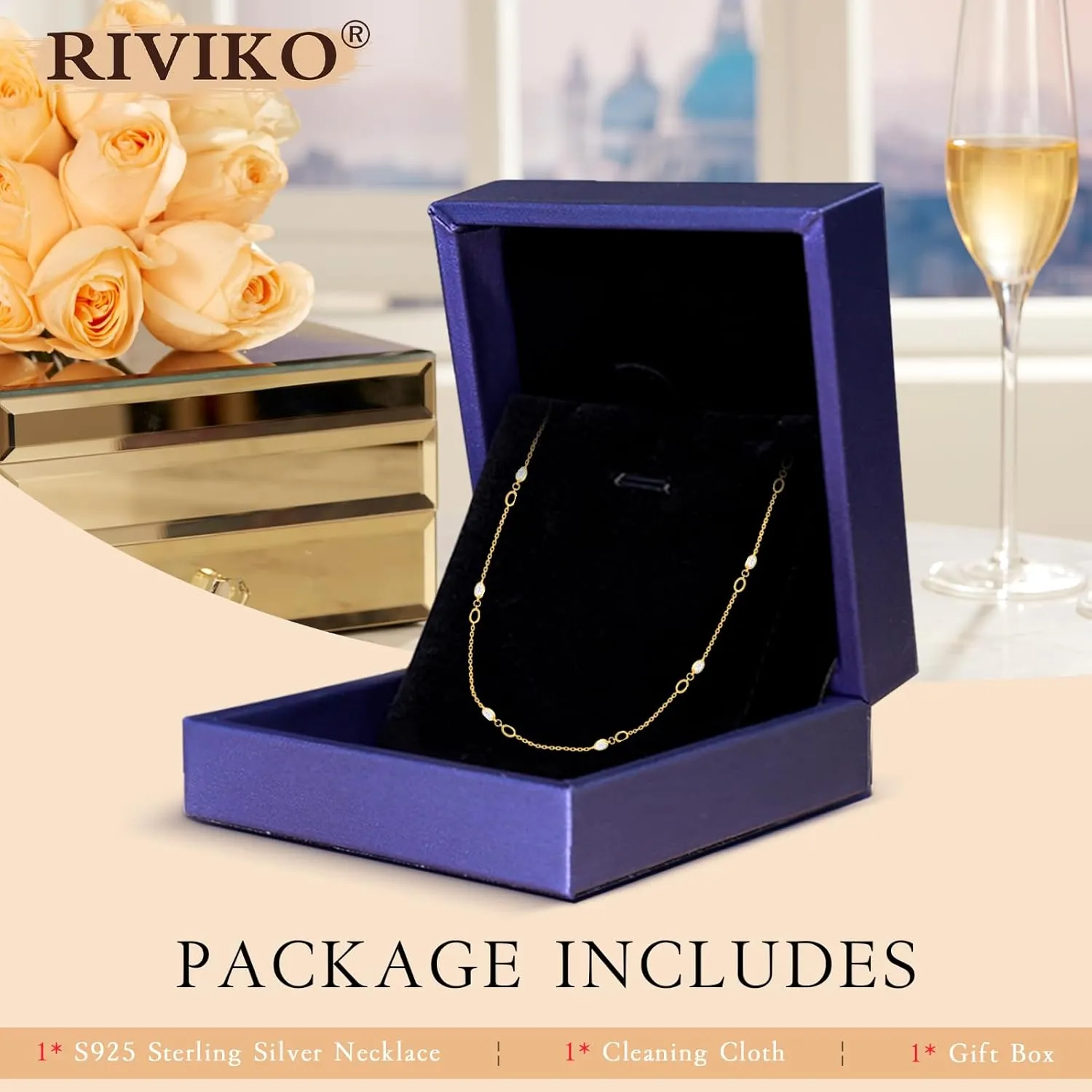 RIVIKO Birthstone Necklace,925 Sterling Silver Gold Plated Dainty Women Choker,Adjustable Birthstone Pendant Anniversary Jewelry Valentines Day Birthday Gifts For Women Mom Wife Lady