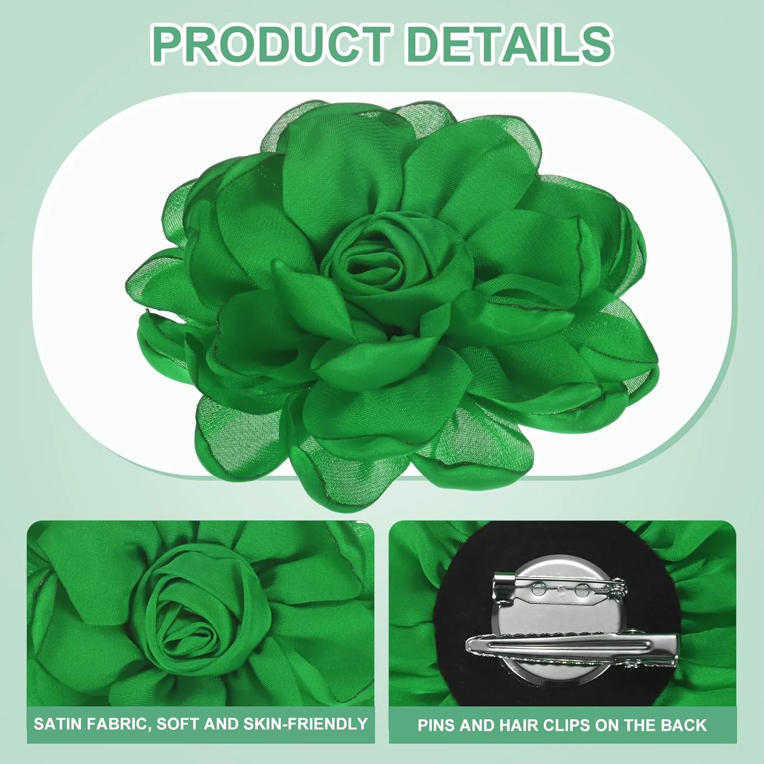 Rose Flower Brooches and Pins for Women, Lapel Pins Dainty Satin Fabric Big Camellia Hair Flowers Clips for Wedding/Parties/Clothes/Jewelry