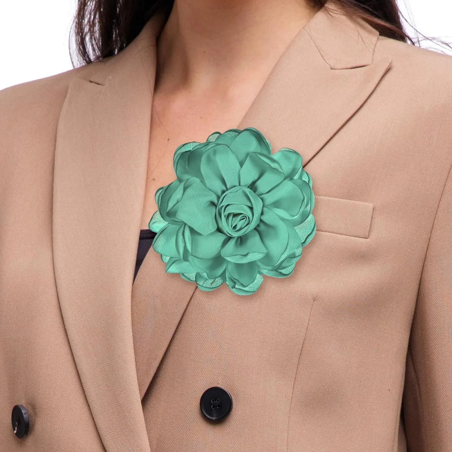 Rose Flower Brooches and Pins for Women, Lapel Pins Dainty Satin Fabric Big Camellia Hair Flowers Clips for Wedding/Parties/Clothes/Jewelry