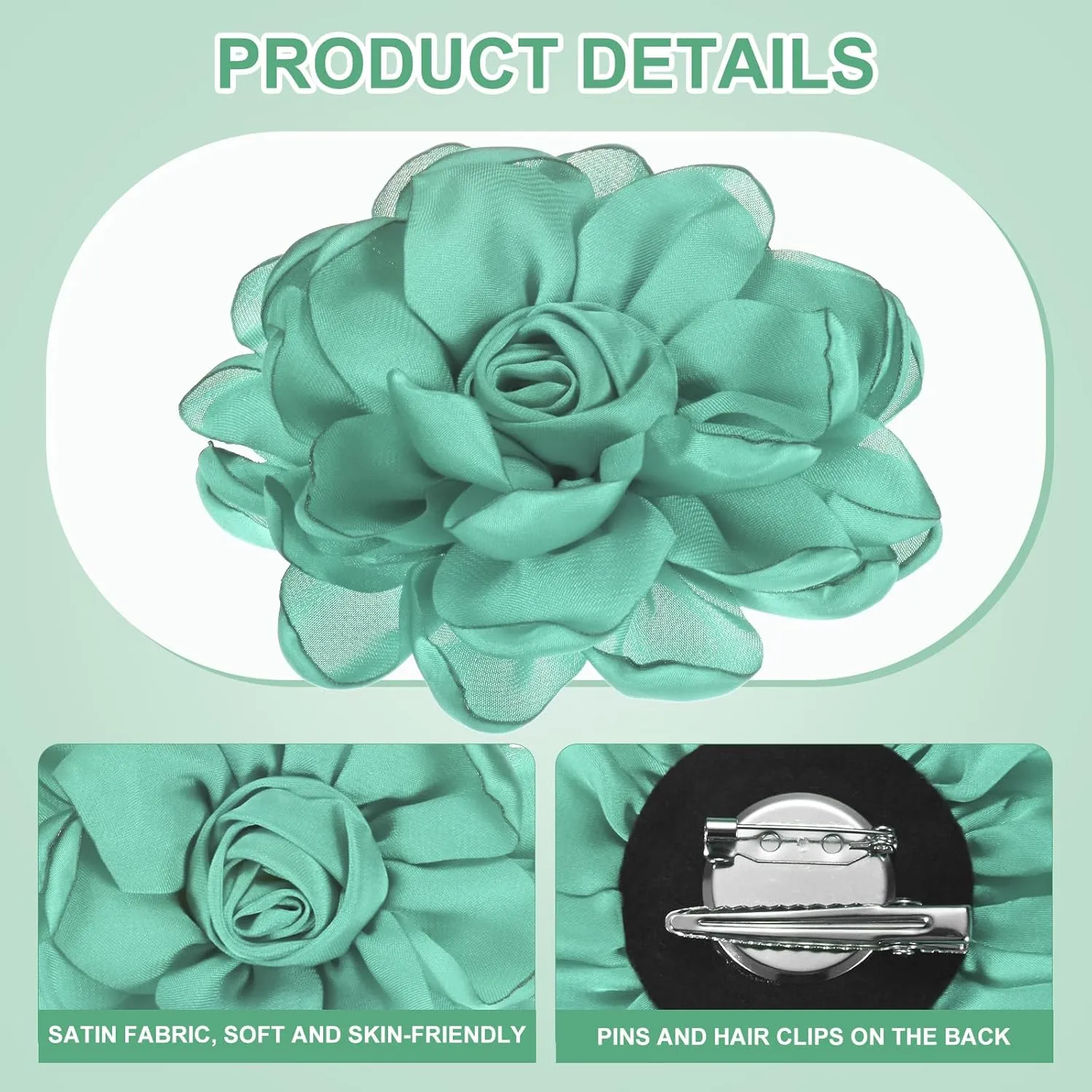 Rose Flower Brooches and Pins for Women, Lapel Pins Dainty Satin Fabric Big Camellia Hair Flowers Clips for Wedding/Parties/Clothes/Jewelry