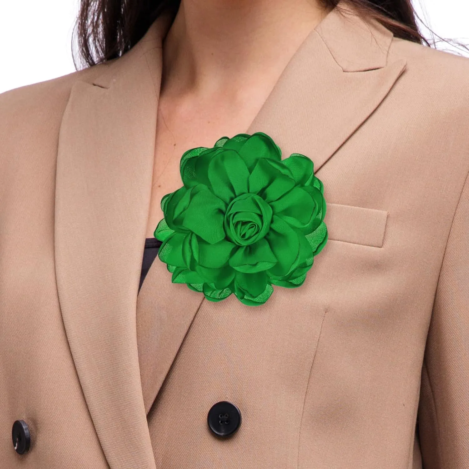 Rose Flower Brooches and Pins for Women, Lapel Pins Dainty Satin Fabric Big Camellia Hair Flowers Clips for Wedding/Parties/Clothes/Jewelry