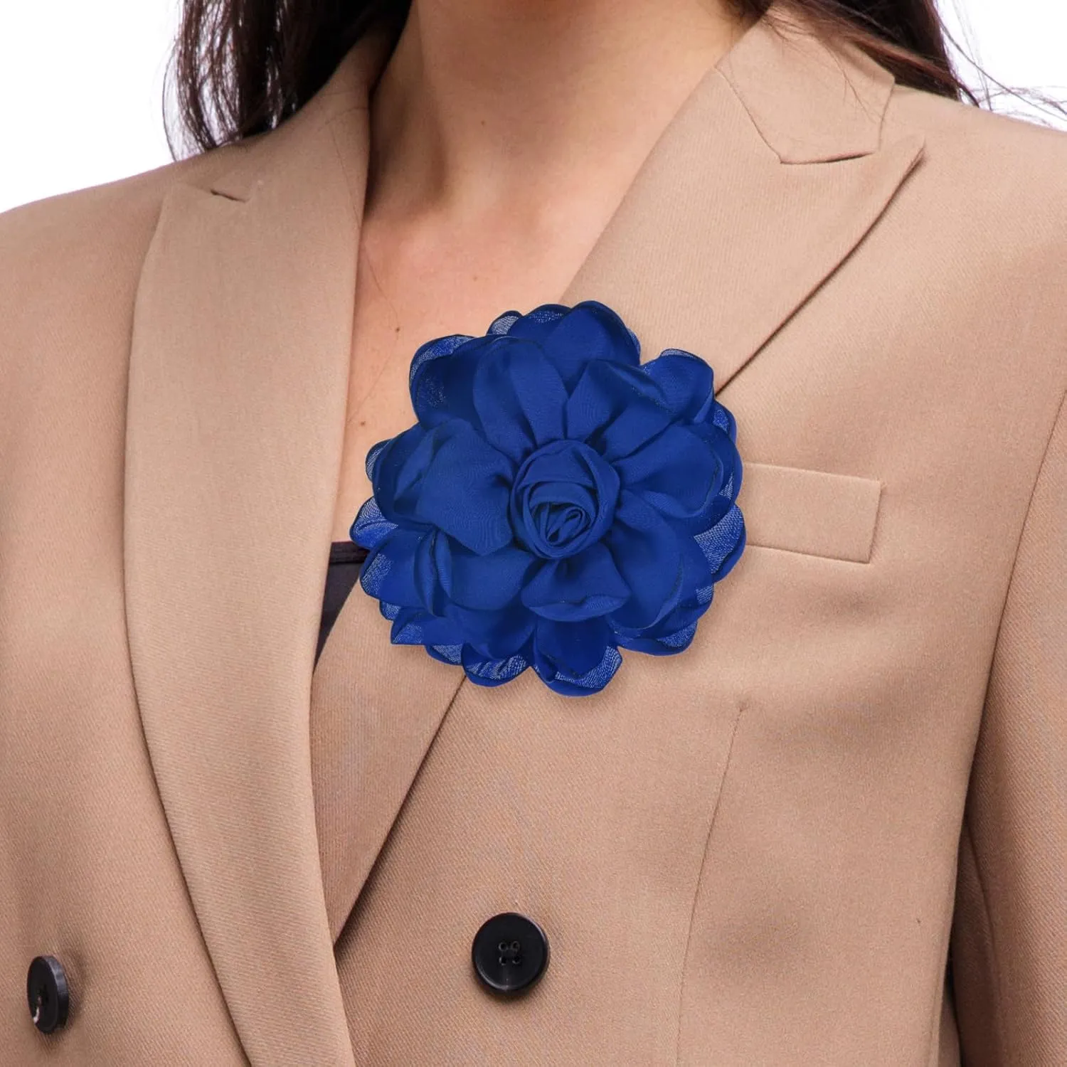 Rose Flower Brooches and Pins for Women, Lapel Pins Dainty Satin Fabric Big Camellia Hair Flowers Clips for Wedding/Parties/Clothes/Jewelry
