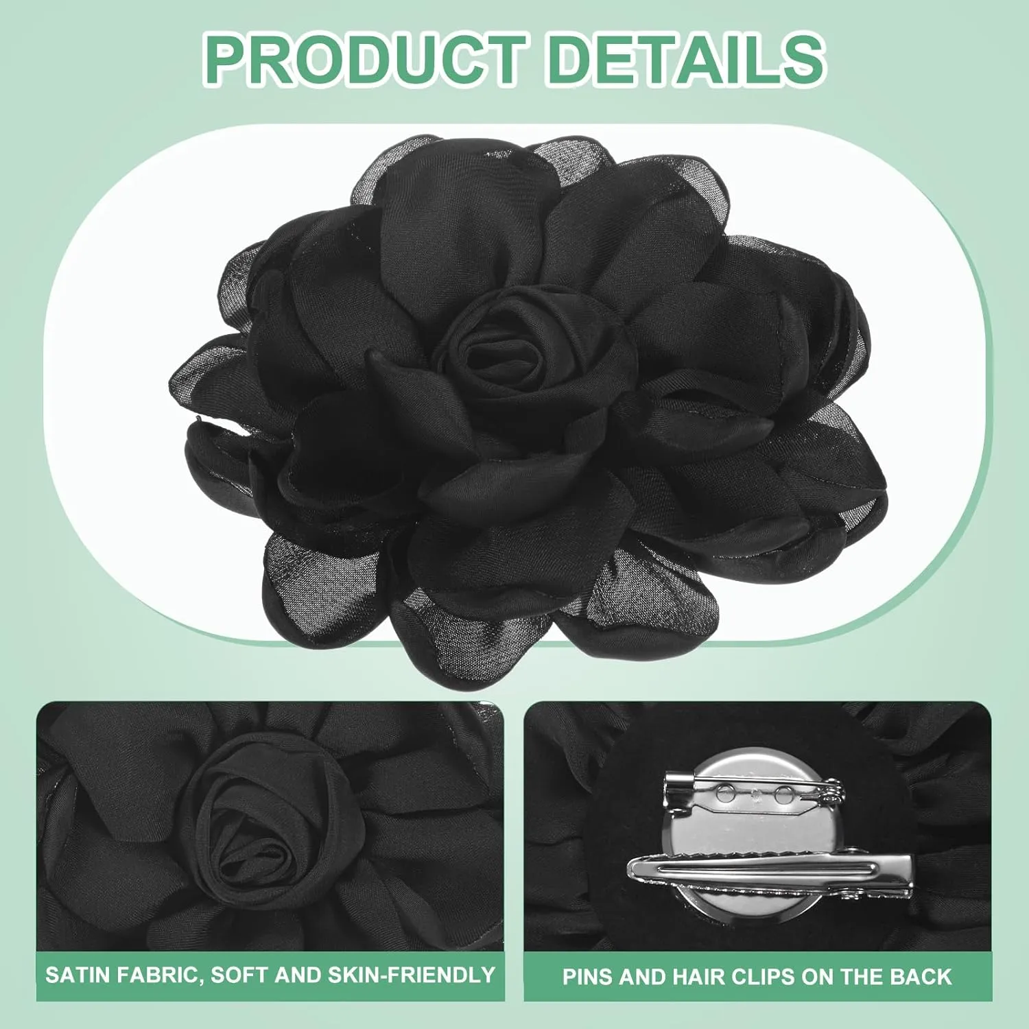 Rose Flower Brooches and Pins for Women, Lapel Pins Dainty Satin Fabric Big Camellia Hair Flowers Clips for Wedding/Parties/Clothes/Jewelry