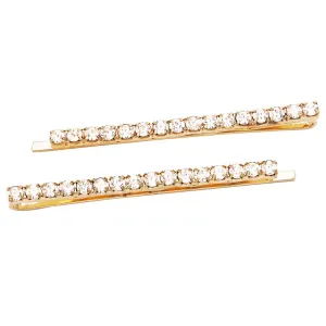 Rosemarie Collections Women's Set Of 2 Rhinestone Crystal Sparkle Bobby Pins, 2.25" (Gold Tone) Two Clips Two Inch