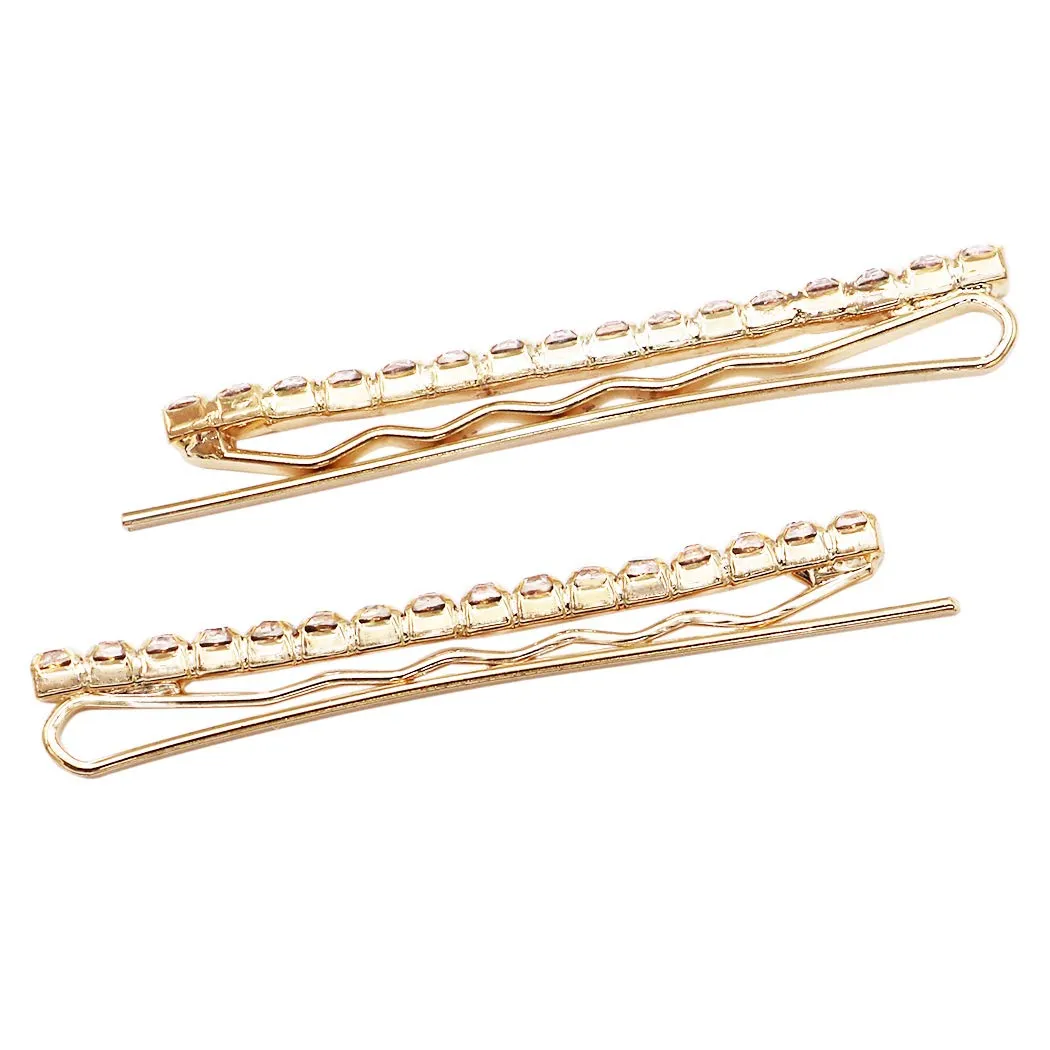 Rosemarie Collections Women's Set Of 2 Rhinestone Crystal Sparkle Bobby Pins, 2.25" (Gold Tone) Two Clips Two Inch