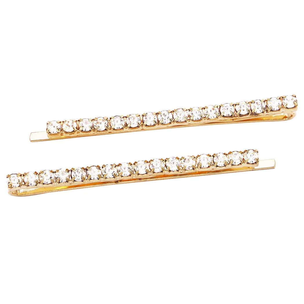 Rosemarie Collections Women's Set Of 2 Rhinestone Crystal Sparkle Bobby Pins, 2.25" (Gold Tone) Two Clips Two Inch