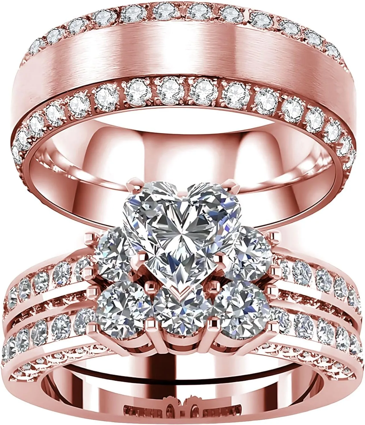 s925 10K 14K 18K Gold Couple Rings Sets, 3pcs Moissanite Couple Wedding Rings Sets for Men and Women, Customized Couples Matching Wedding Bands Set Free Engraving