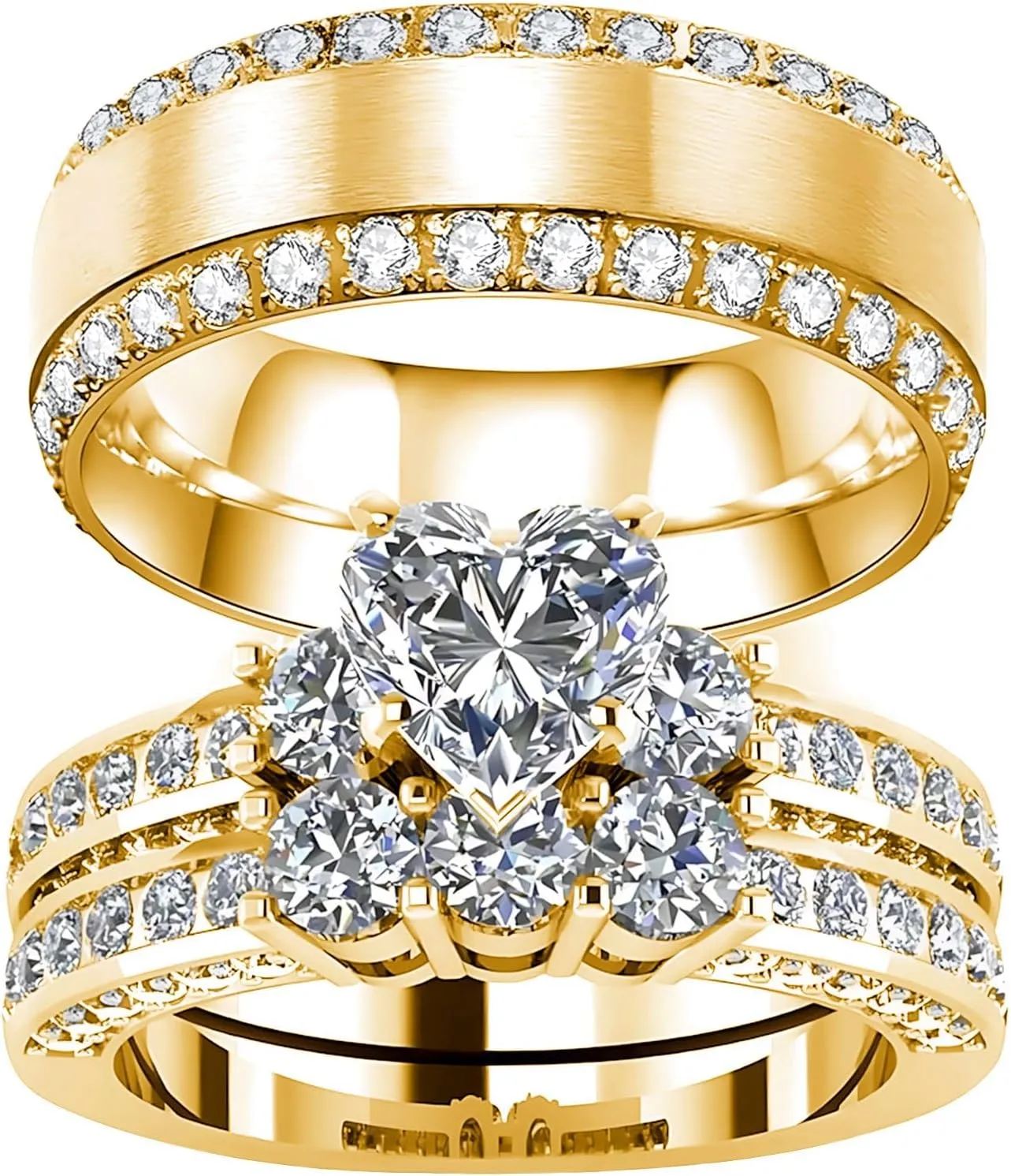 s925 10K 14K 18K Gold Couple Rings Sets, 3pcs Moissanite Couple Wedding Rings Sets for Men and Women, Customized Couples Matching Wedding Bands Set Free Engraving