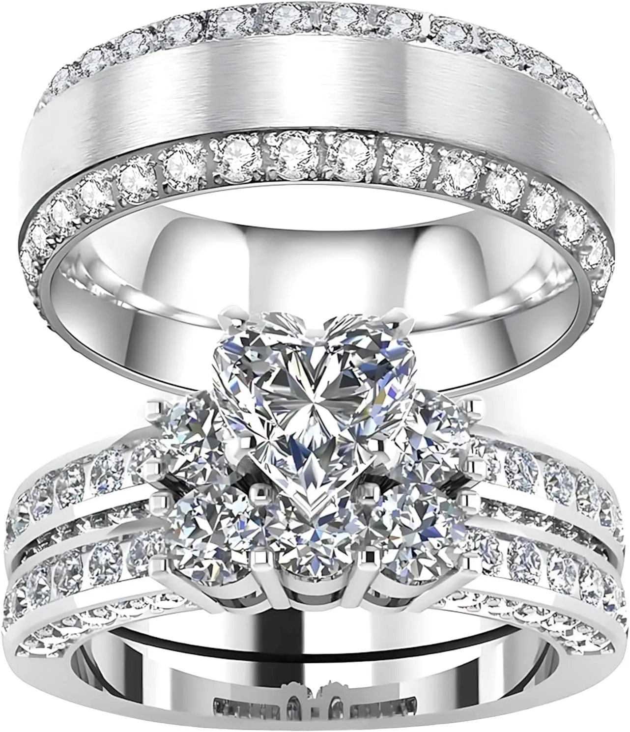 s925 10K 14K 18K Gold Couple Rings Sets, 3pcs Moissanite Couple Wedding Rings Sets for Men and Women, Customized Couples Matching Wedding Bands Set Free Engraving