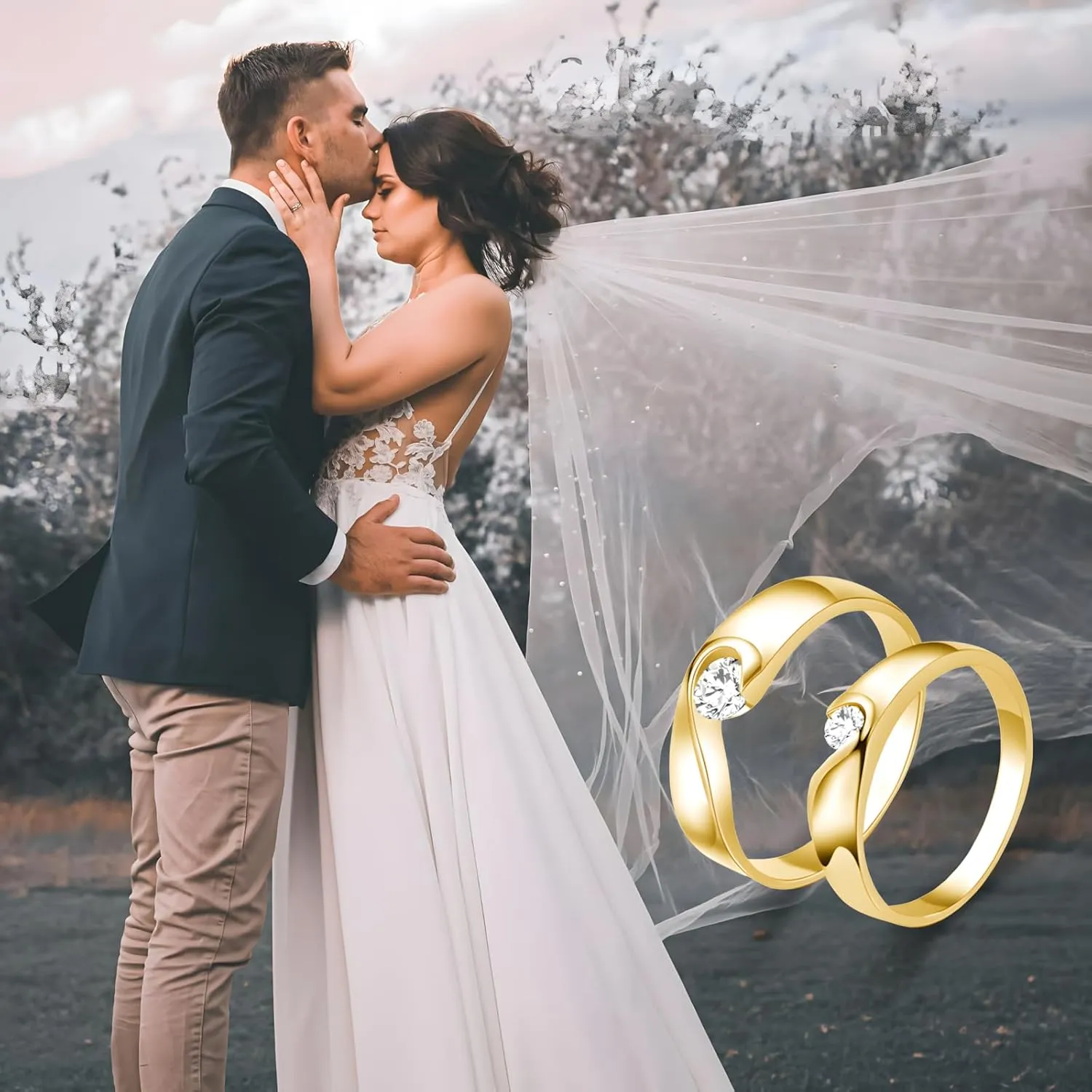 S925 Silver/10K/14K/18K Gold Couple Ring, Moissanite Couple Wedding Rings Set for Men and Women, Customized Couple Love Matching Promise Bands Free Engraving for Engagement Valentine's Day